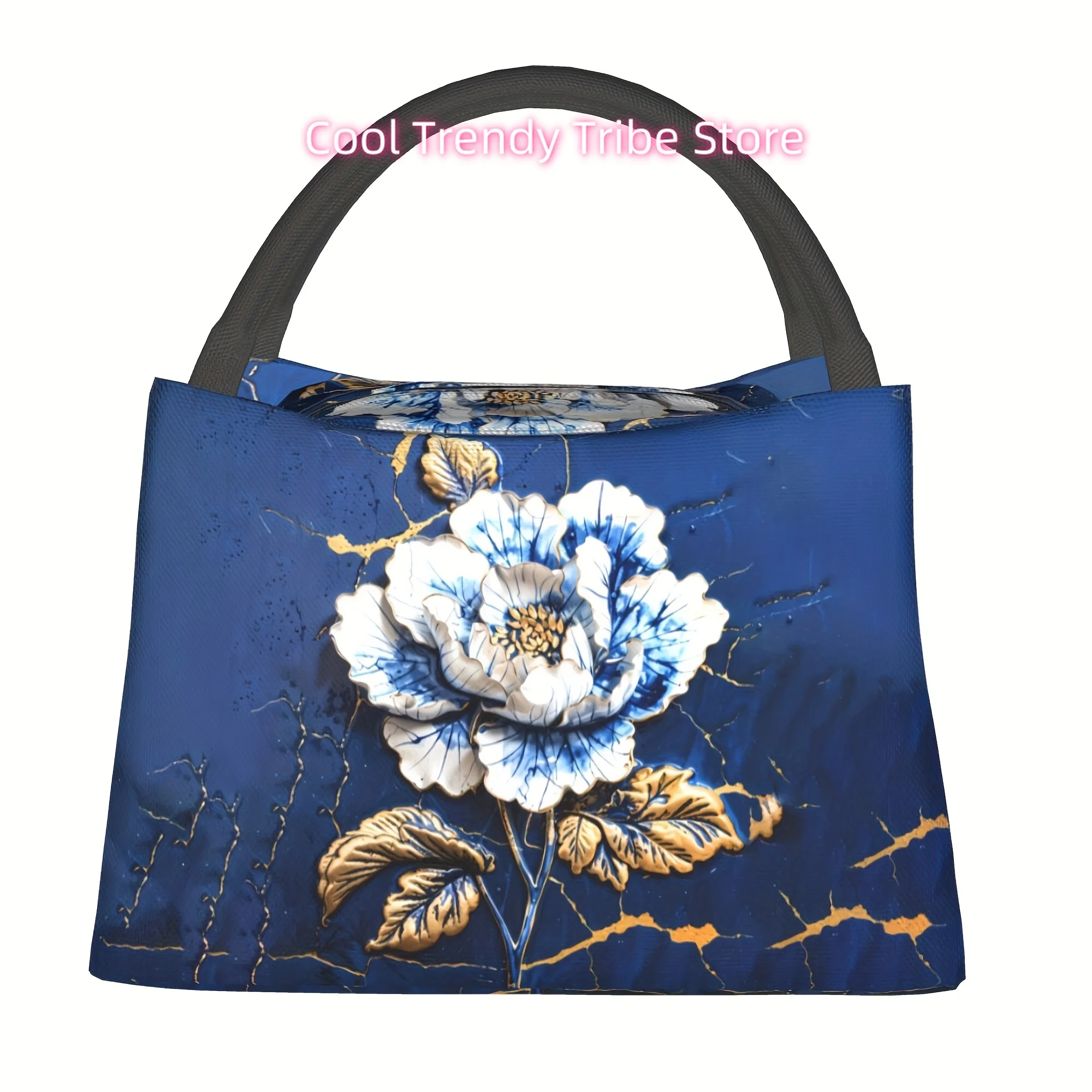 1pc White Rose Pattern, Portable And Reusable Refrigerated Bag, Insulated Bag, Insulated Lunch Bag, Used for Camping, Picnicking