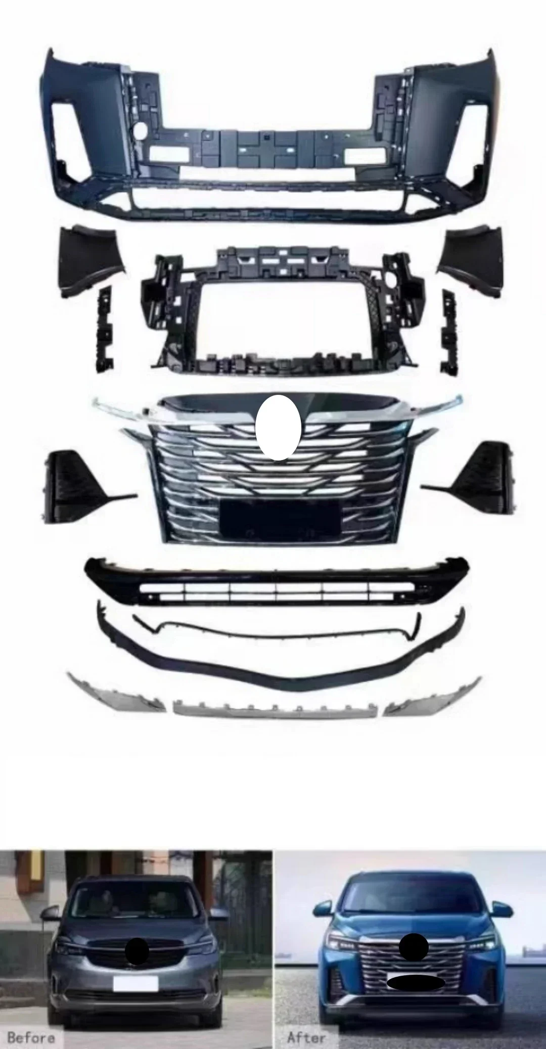 For GL8-653T20 GL8-652T20 modified Front Rear Bumper Grill Mask Strip Trim Fog Lamp Frame Bottom Grille Assembly 4