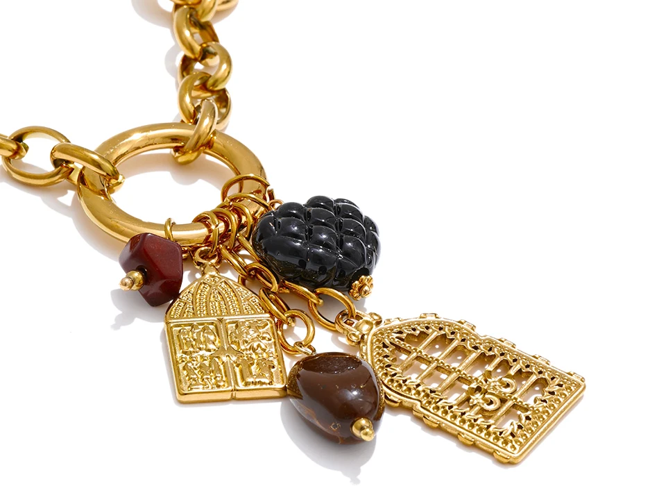 Yhpup Statement-Halskette mit Herz-geometrischem Charm-Anhänger aus Kunstharz, handgefertigt, Edelstahl, stilvoll, einzigartig, unverwechselbar, trendiger Schmuck – Detail 7
