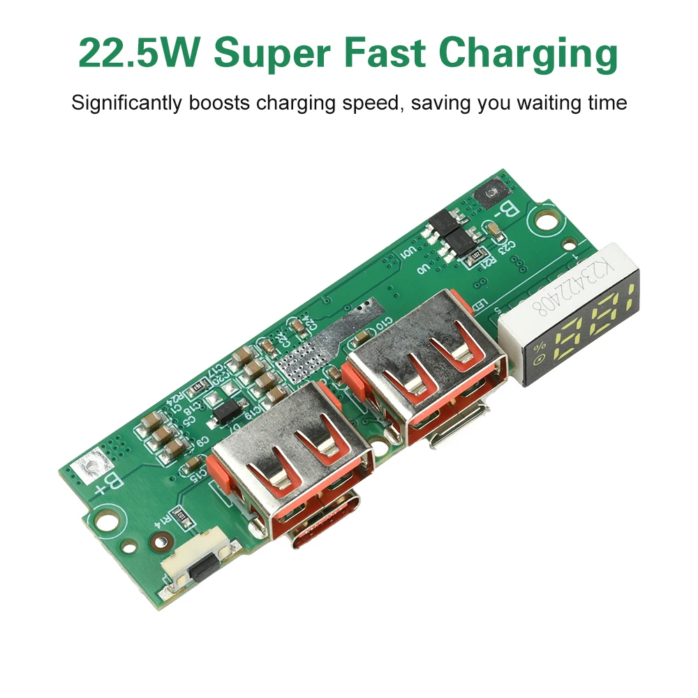 وحدة شحن سريعة 22.5 وات لبنك الطاقة DIY PD QC VOOC 3.7 فولت شاحن بطارية ليثيوم لوحة حماية الدائرة مع شاشة LED #1