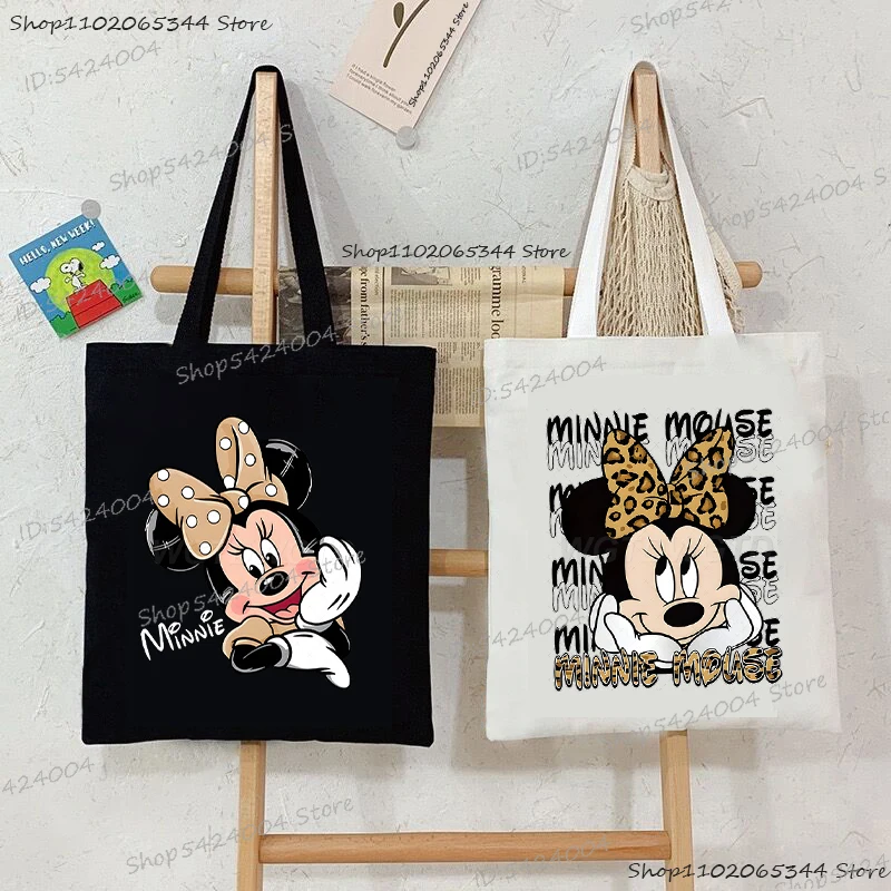 

Vintage Minnie Canvas Women Handbag Casual Fashion Shoulder Bag Anime Character Mickey Mouse Retro Portable Travel Shopping Bag