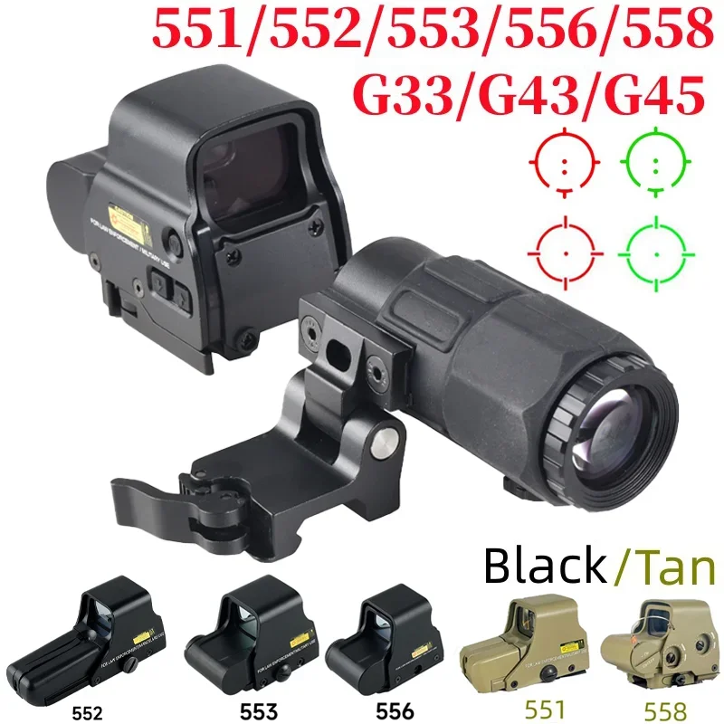 

558+G45/G43/G33 Holographic Collimator Sight Red Dot Optic Sight Tactical Hunting Gear 20mm Rail Mounts&Quick Detach Lever Combo