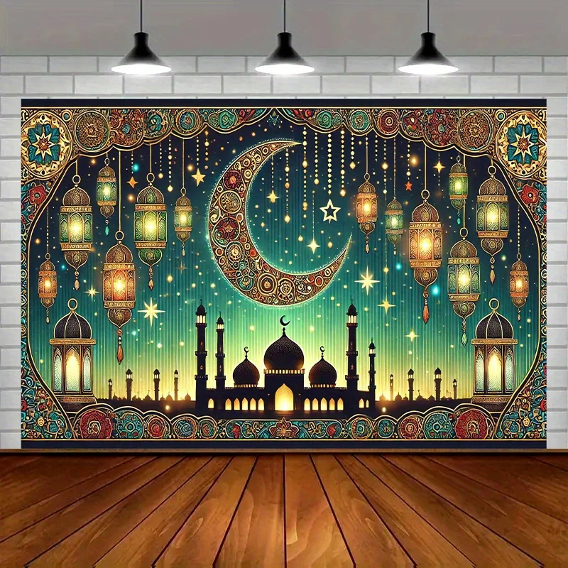 VIKAMA Traumhafter Sternenhimmel Ramadan Wandteppich Sternenhimmel-Mond-Moschee Islamisches Ramadan-Festival Wohnzimmer Gebetsbereich Hintergrundtuch