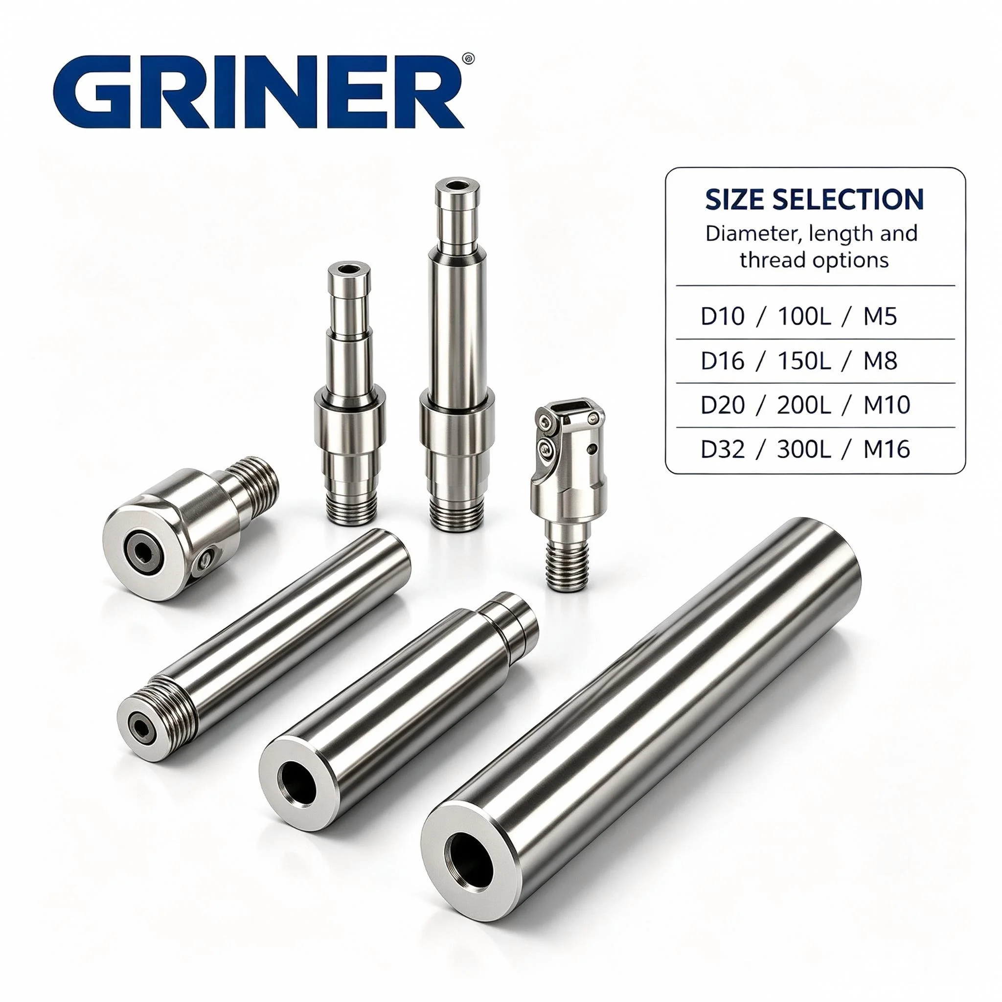 GRINER Solid Tungsten Carbide Shock‑Resistant Milling Tool Bar, Lock‑Thread Anti‑Vibration Extension Shank For CNC Milling Machi