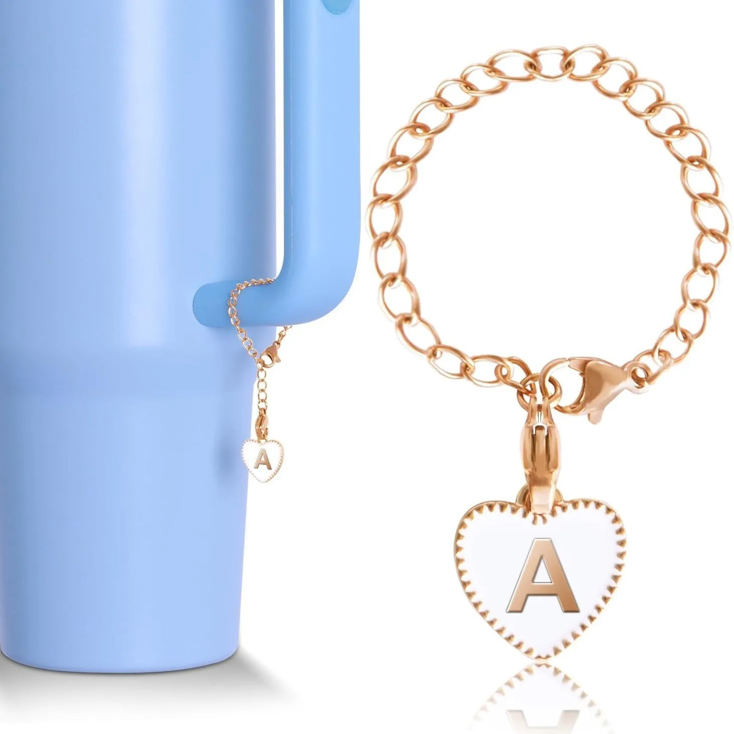 2PCS Letter Charm Accessories for Stanley Cup Heart Shape Alphabet Initial Name ID Personalized Handle Charm for Stanley Tumbler