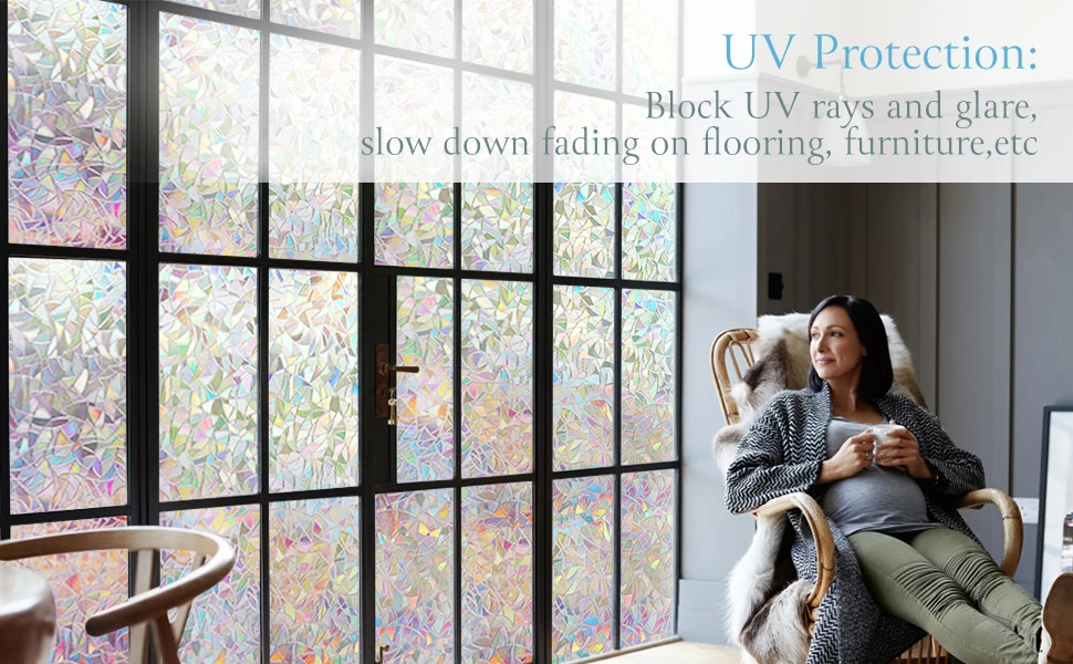 Window Privacy Film Static Window Clings Vinyl 3D Window Decals Window Stickers Rainbow Window Film for Control Anti UV