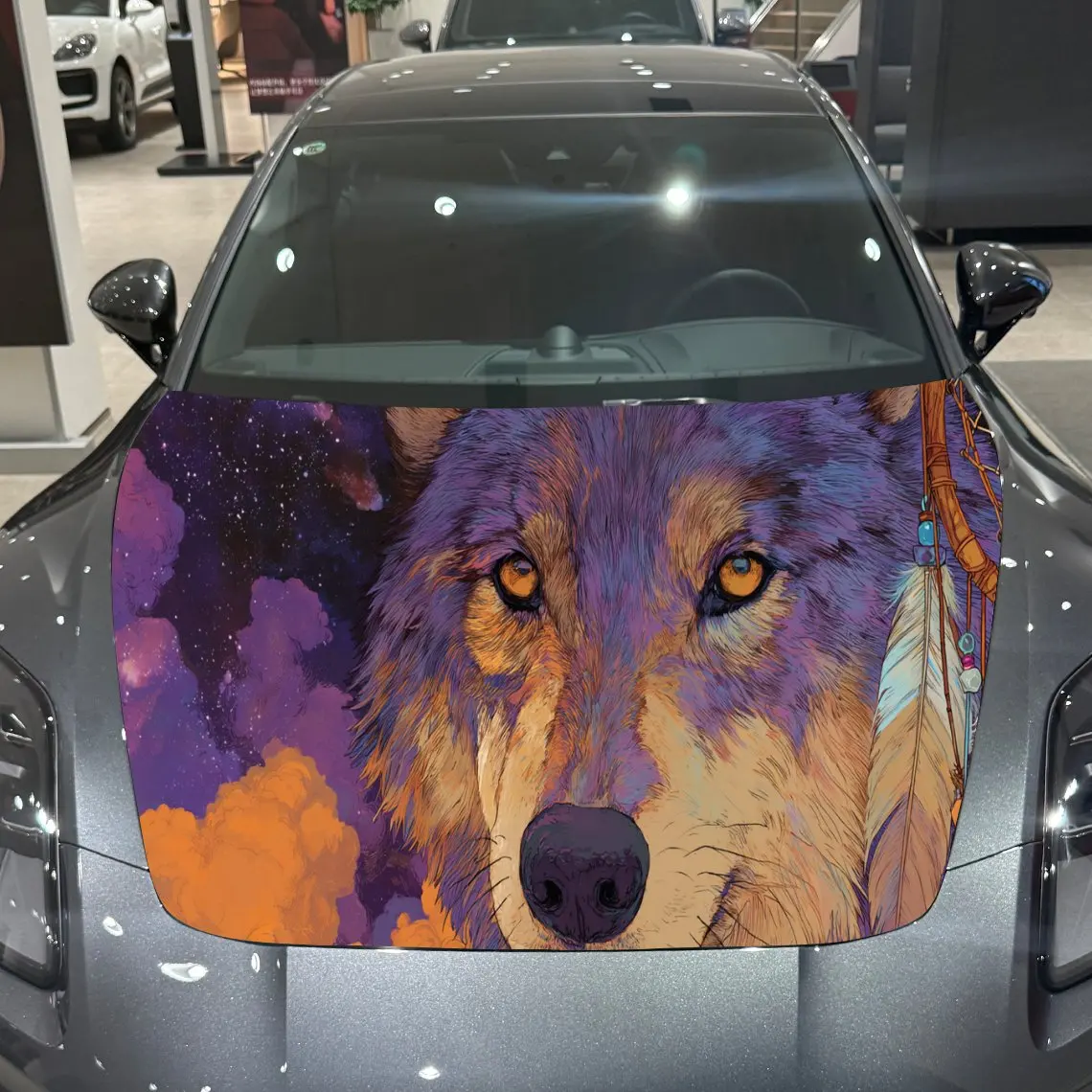 

Cosmic Wolf Mystic Color PVC Car Hood Wraps, Self-Adhesive Waterproof Car Bonnet Decal Sticker, Car Decoration Protection Sticke