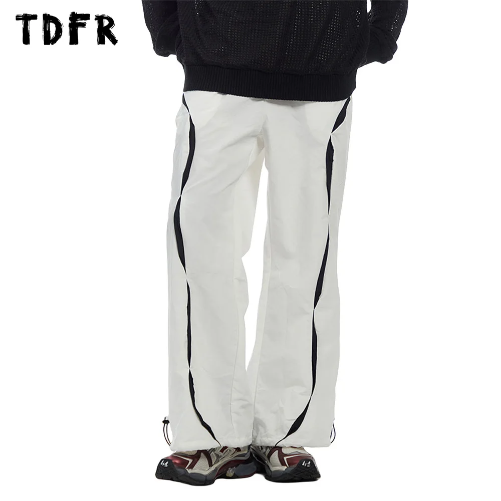 

Spliced Jogger Pants Mens Drawstring Elastic Waist Casual Loose Wide Leg Trousers Men Sports Pants