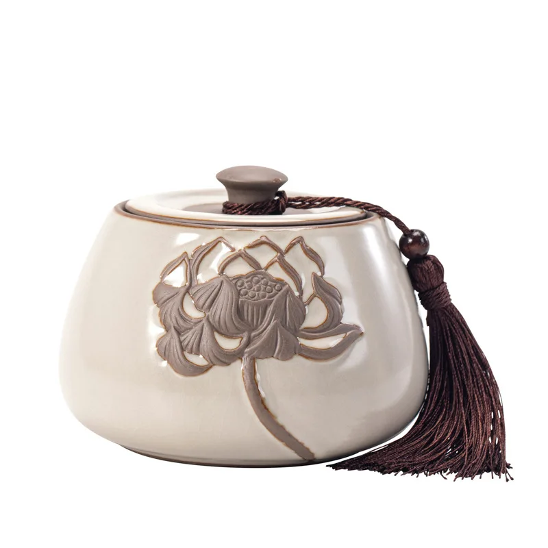 

Ceramic tea cans, household Ru kiln open-piece sealed storage tanks, manual relief