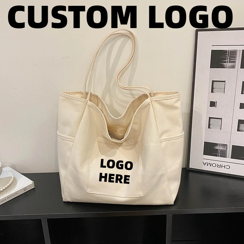 Custom Print Logo Solid Color Single Shoulder Large Capacity Tote Bag for College Students Attending Classes and Commuting Bags