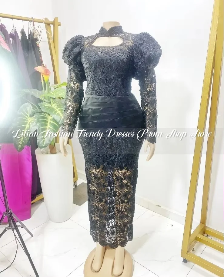 Black Fashion Bride Mother Dresses Elegant Lace Long Sleeve Tulle See Through A-Line Long Custom Banquet Gowns فساتين سهرة