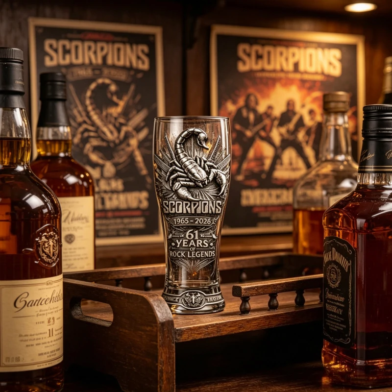 Scorpions Rock Band 61st Anniversary  Embossed Beer Glass Pilsner Cup Bar Home Decor