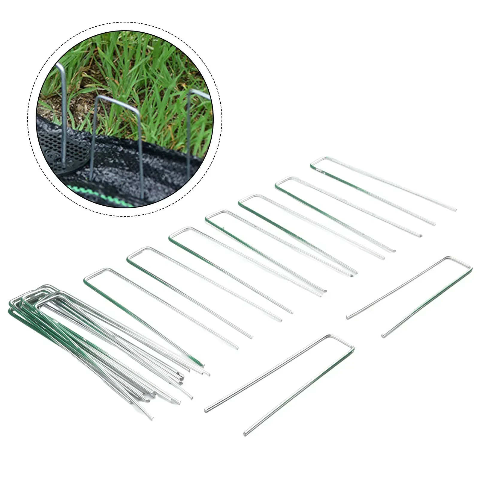 Pasadores de césped de alta resistencia, gran oferta, grapas fiables, pines en U, ancla, hierba Artificial falsa, medio verde, 150mm, 20 piezas