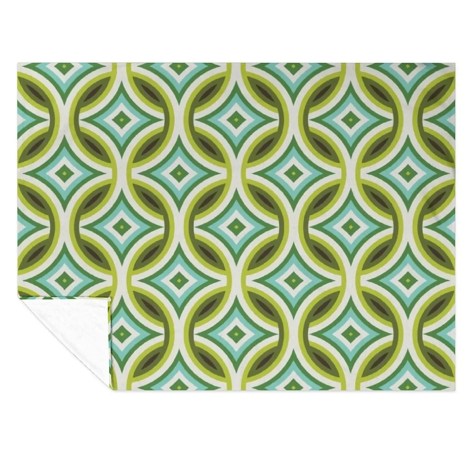 

Green, Turquoise & Brown Circular Geometric Retro Pattern Throw Blanket decorative Sofa Heavy Bed linens Blankets