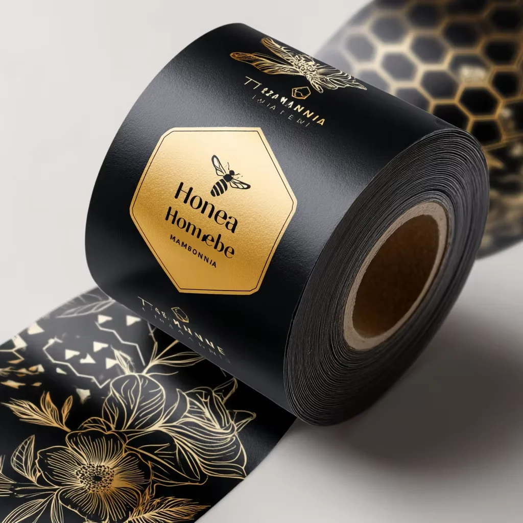 1000pcs Luxury Gold Foil Vinyl Label｜Custom Self-Adhesive Roll Stickers｜UV Printed Embossed Logo Packaging Labels