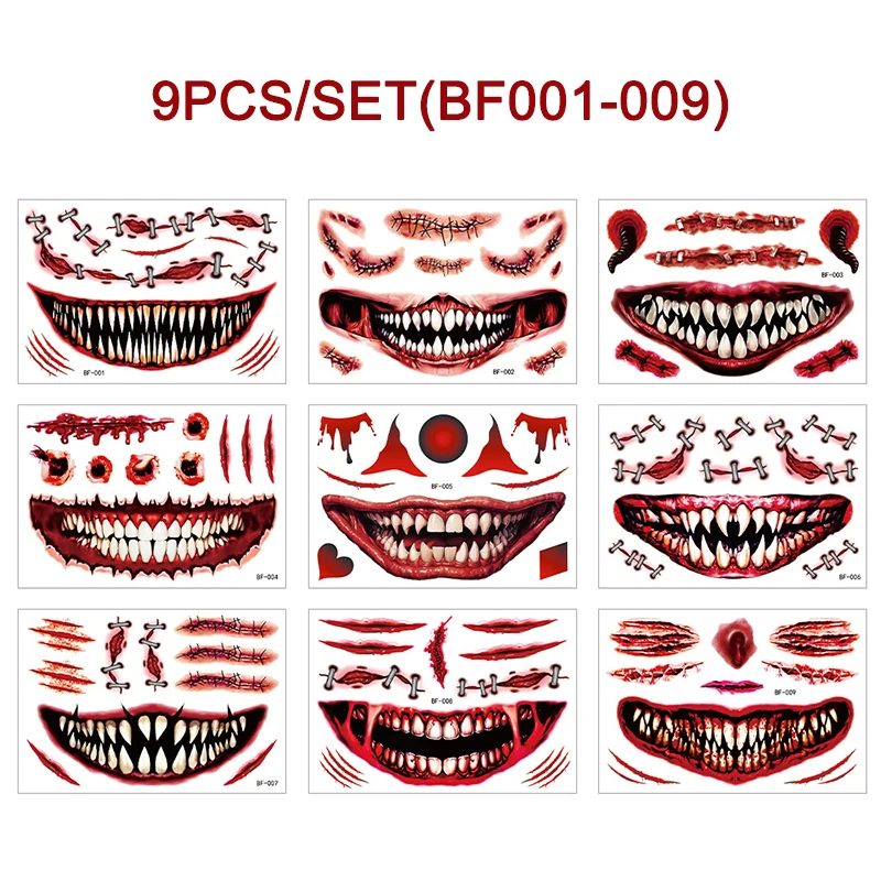

Big Mouth Face Tattoo Stickers for Halloween Day of the Dead Party Temporary Tattoos for Women Men Scar Scary False Tattoo