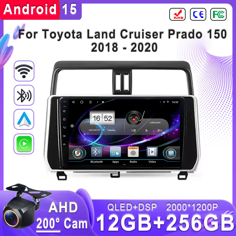 Android 15 Car For Toyota Land Cruiser Prado 150 2018 - 2020 Car Radio Multimedia Video Player Navigation GPS Screen Head Unit