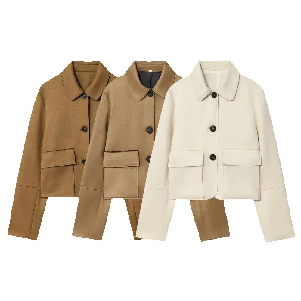 

Autumn new women's versatile button multi-color suede effect short jacket jacket