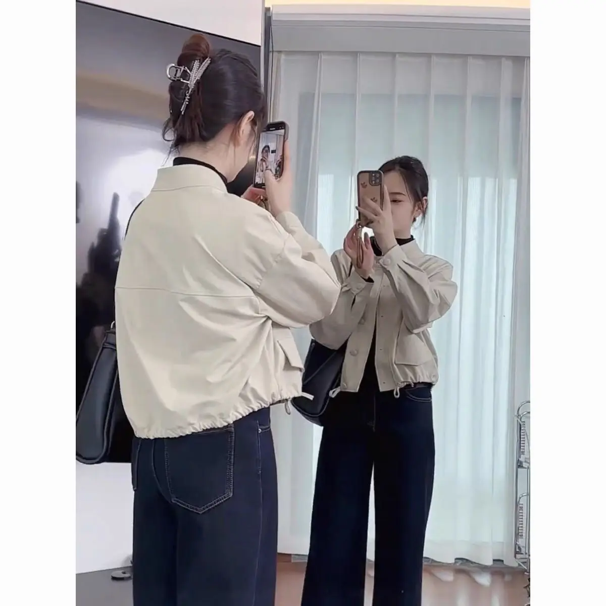 Faionable ort Casual Workwear Jaet Damen-Oberteil mit Stehkragen, schlankmachendes Oberteil aus Polyesterfaser, langer Sve-Knopfverschluss