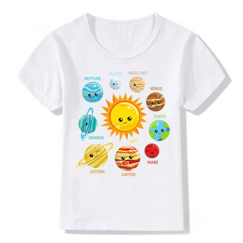 Cartoon Kids Cotton T Shirt for Boys Children Clothing Girl Clothes Birthday 6 7 8 9 Years Tshirt Nine Planets Graphic Tee Shirt