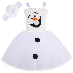 Snowman Olaf Costume Toddler Kids Halloween Holiday Party Dress Up Clothes White Baby Girls Christmas Snow Man Tulle Tutu Dress