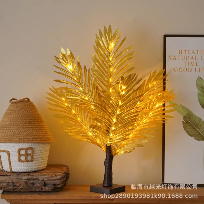 

Новая светодиодная лампа в виде дерева с зеленым листом, макет комнаты для спальни, креативная теплая настольная лампа, фонарь, лампа из медной проволоки, декоративный стол