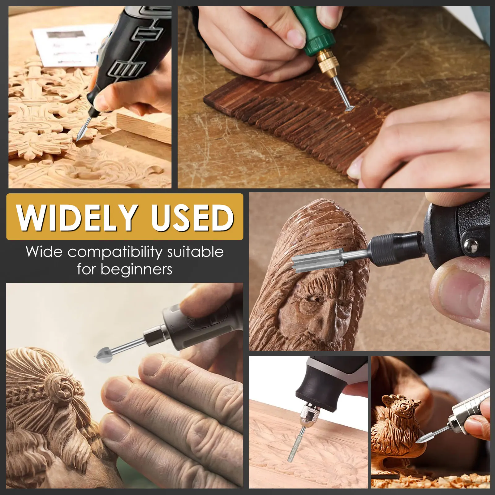 Set Pahat Kayu, Set Bor Ukir Kayu dengan Shank 1/8 inci, Aksesoris Alat Putar untuk Ukiran Kayu DIY, Pengukiran, Pengeboran