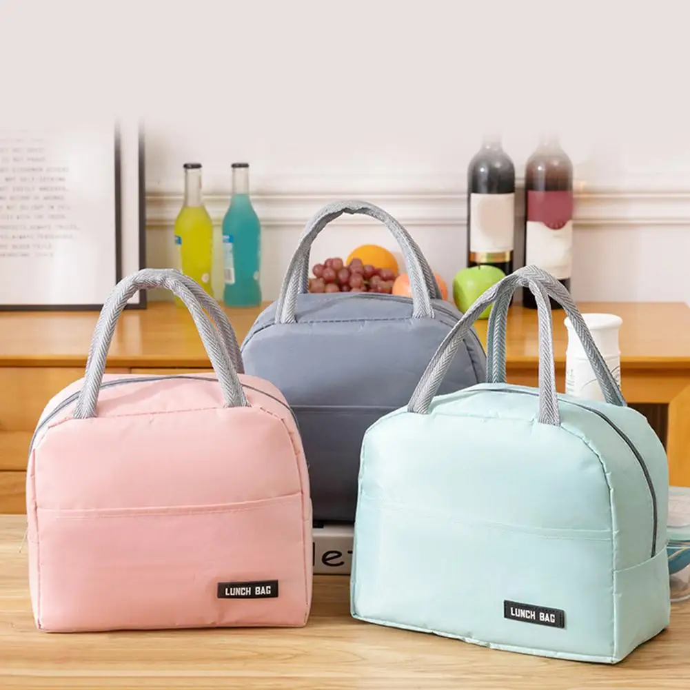 Portable Lunch Box Bag Solid Color Thick Aluminum Foil Lunch Bag Insulated Bag School Work Bento Bag Meal Bag
