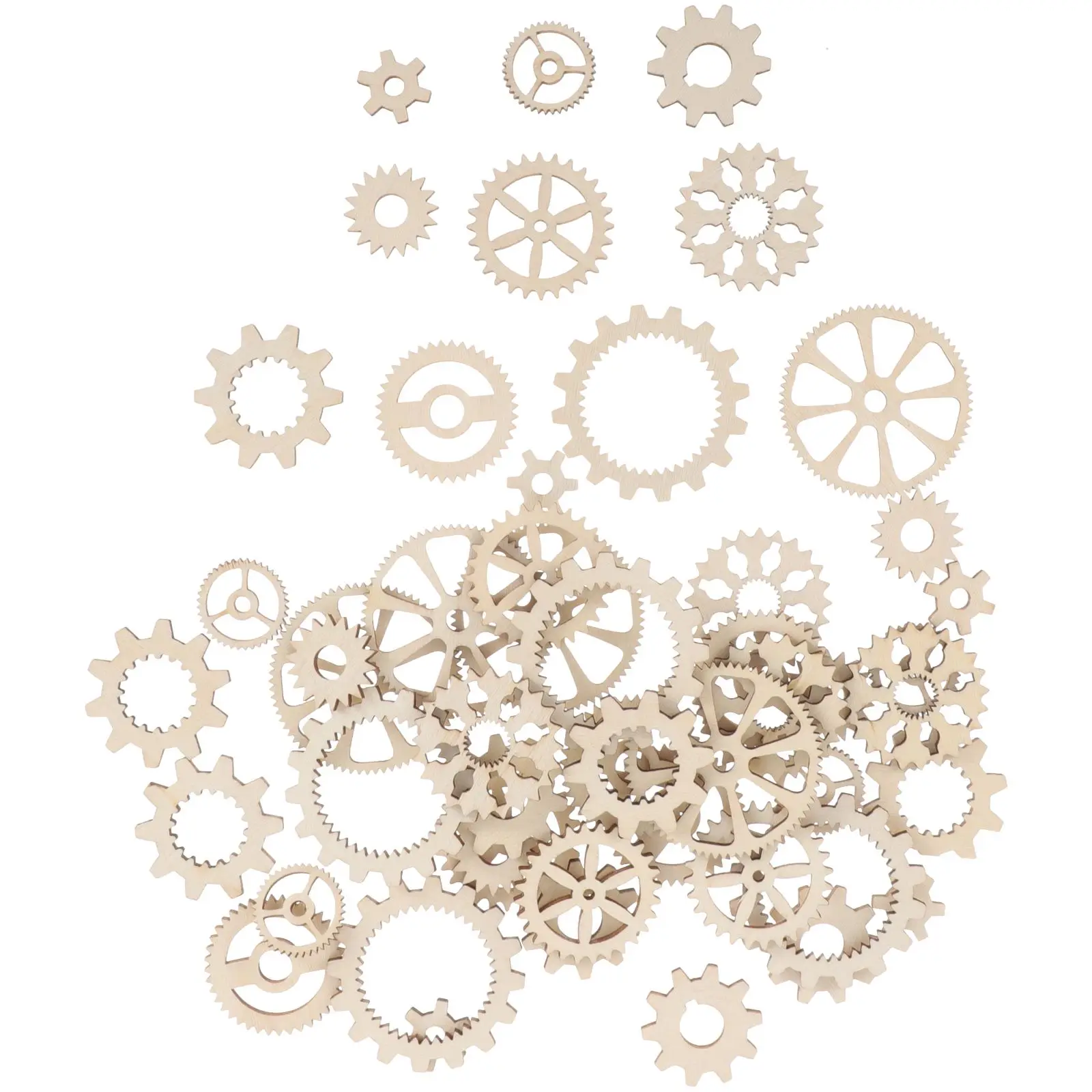 

50pcs Wooden Gear Pieces High Quality Craft Supplies Decorative Kids Projects Wall Hanging Favors Tags Art Sewing