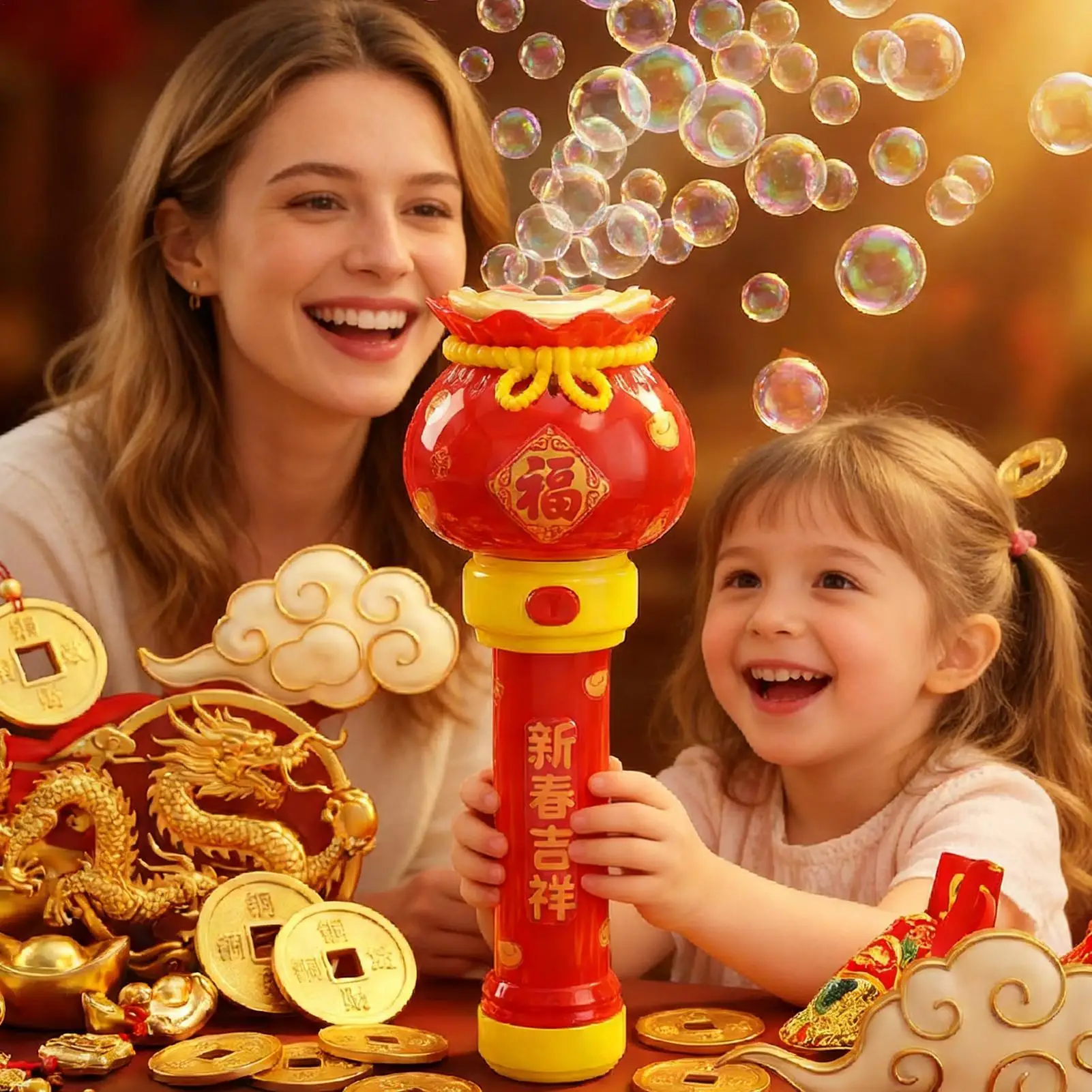 Macchina per Bolle 2026 Anno del Cavallo con Musica e Luci, 1000 Bolle al Minuto, Macchina Automatica per Bolle per Bambini all'Aperto