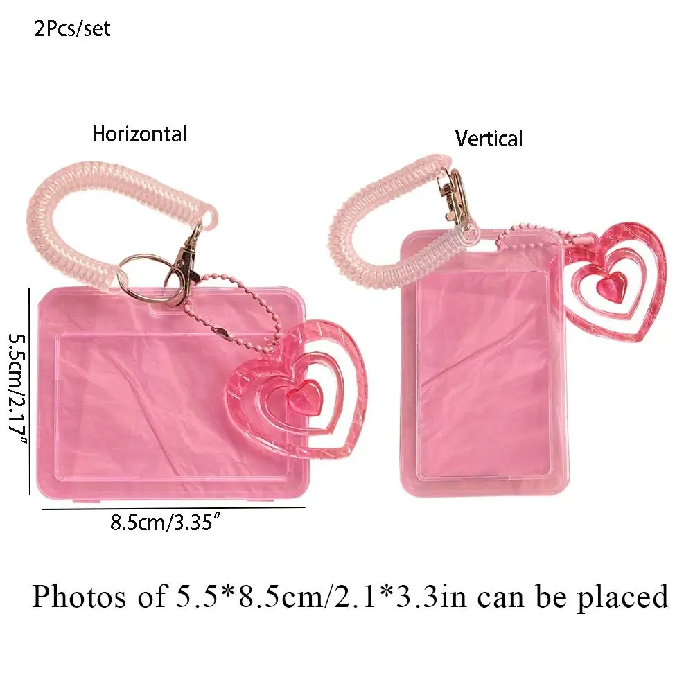 2 قطعة/المجموعة بسيطة الربيع حبل بطاقة حالة سهلة الاستخدام أنيقة بطاقة الغطاء الواقي الفتيات القلب القلب Photocard عقد المدرسة