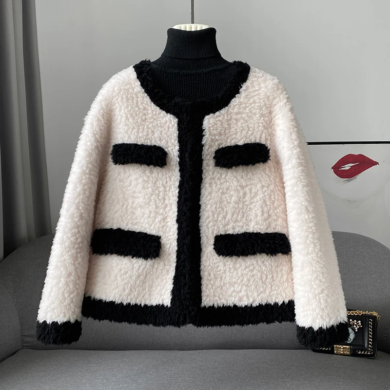 Women\'s Lamb Wool Fur Winter Elegant Coat Female Girl Sheep Shearling Short Warm Jacket JT3317