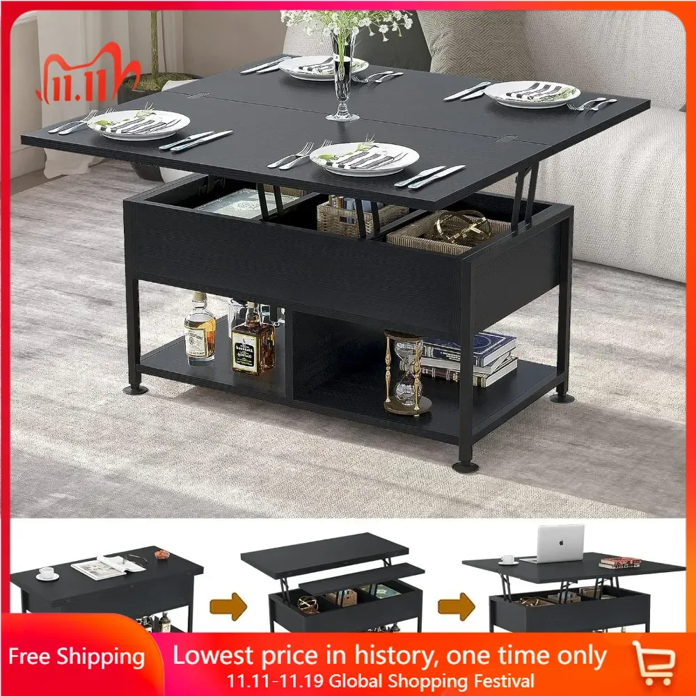 Lift Top Coffee Table, 19.7'', 4-in-1 Multifunctional with Hidden Compartments, Modern Lift Top Dining Table, Side Table