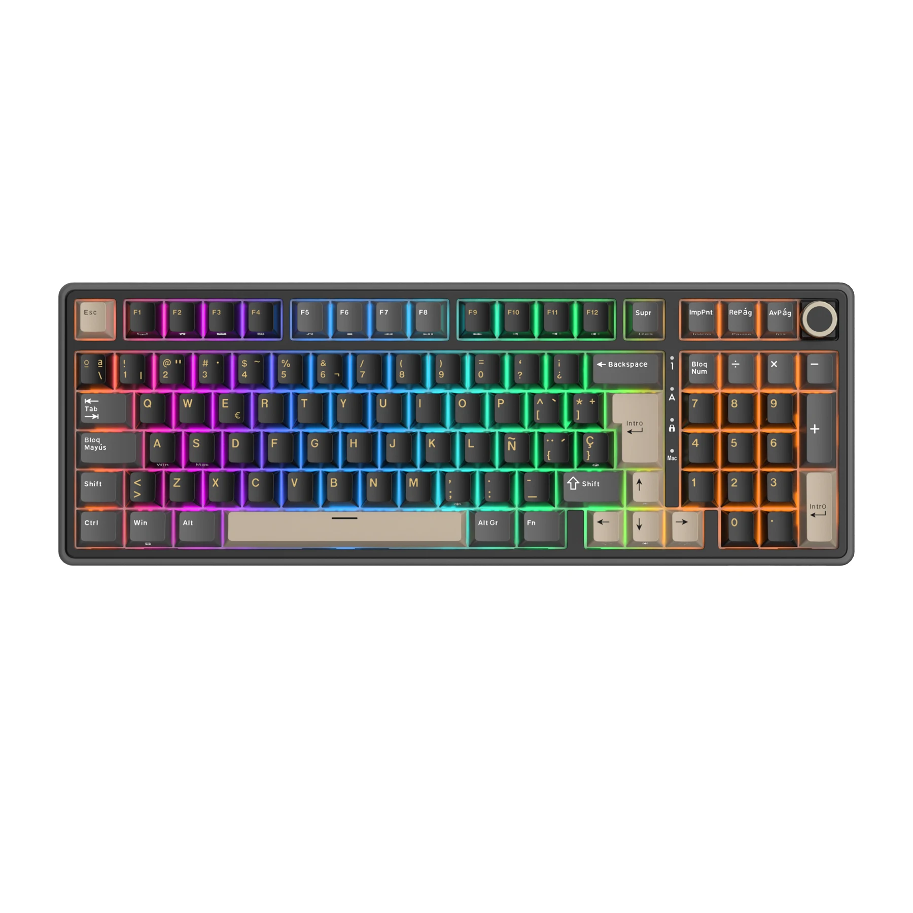 Teclado Mecánico Español RK ROYAL KLUDGE R98Pro con Cable, 98 Teclas, Keycaps PBT, Gasket, RGB, Perilla Metálica, Teclado Gamer