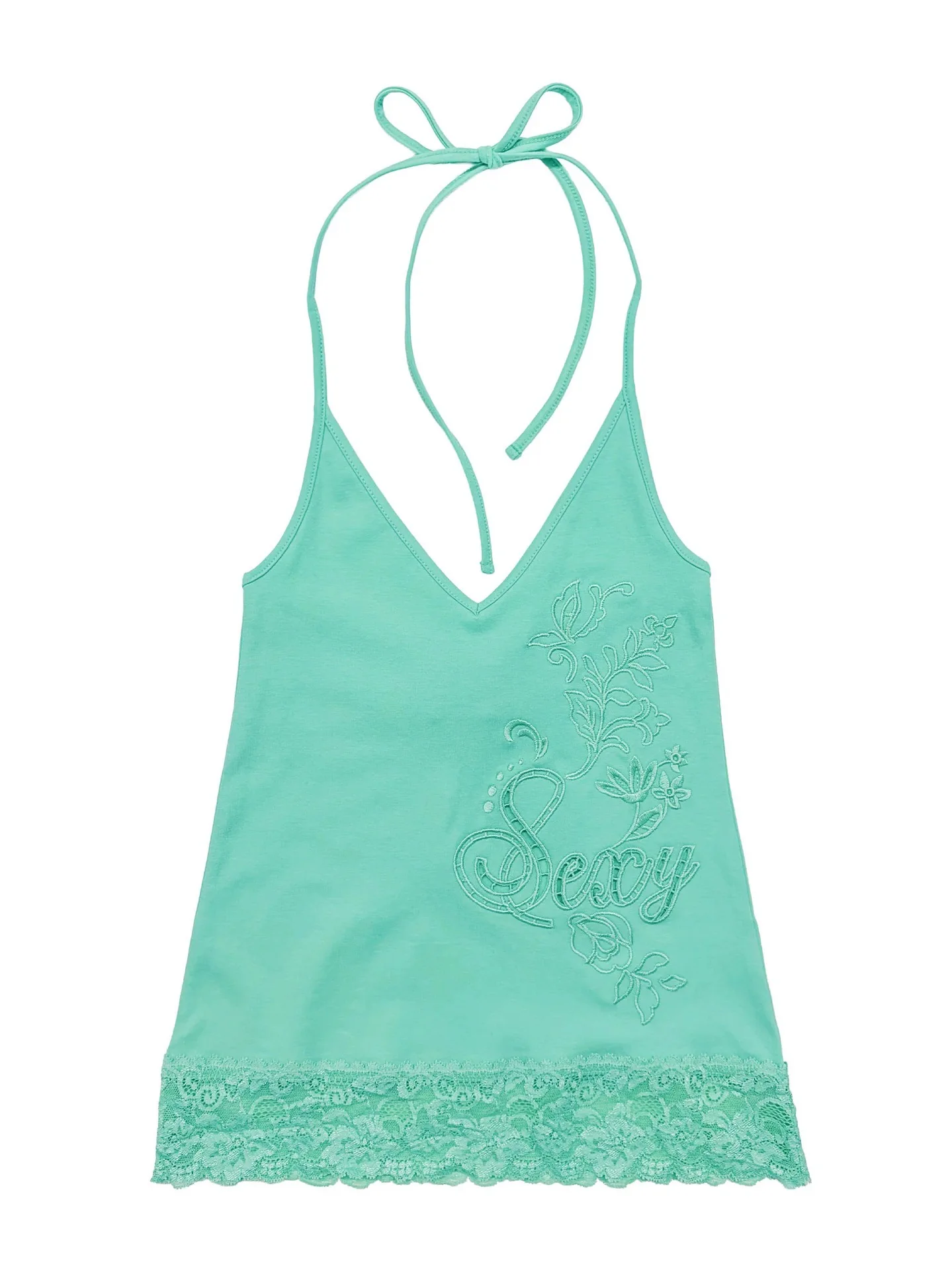 Y2K Spitzenbesatz Ärmelloses Cami-Top für Damen V-Ausschnitt Spaghettiträger Slim-Fit Besticktes Tanktop – Detail 2