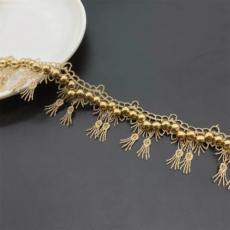 1 Yards Gold Thread Bead Lace Trim Embroidered Ribbon Ethnic Style Clothing Lace Accessories