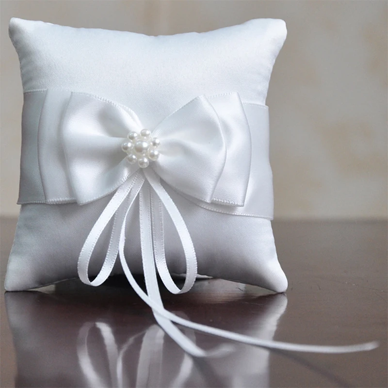 Ribbon Pearls Ring Pillow Pocket Ring Decoration Bridal Wedding Ceremony Pocket Ring Pillow Cushion Bearer With Bow Ribbons Gift