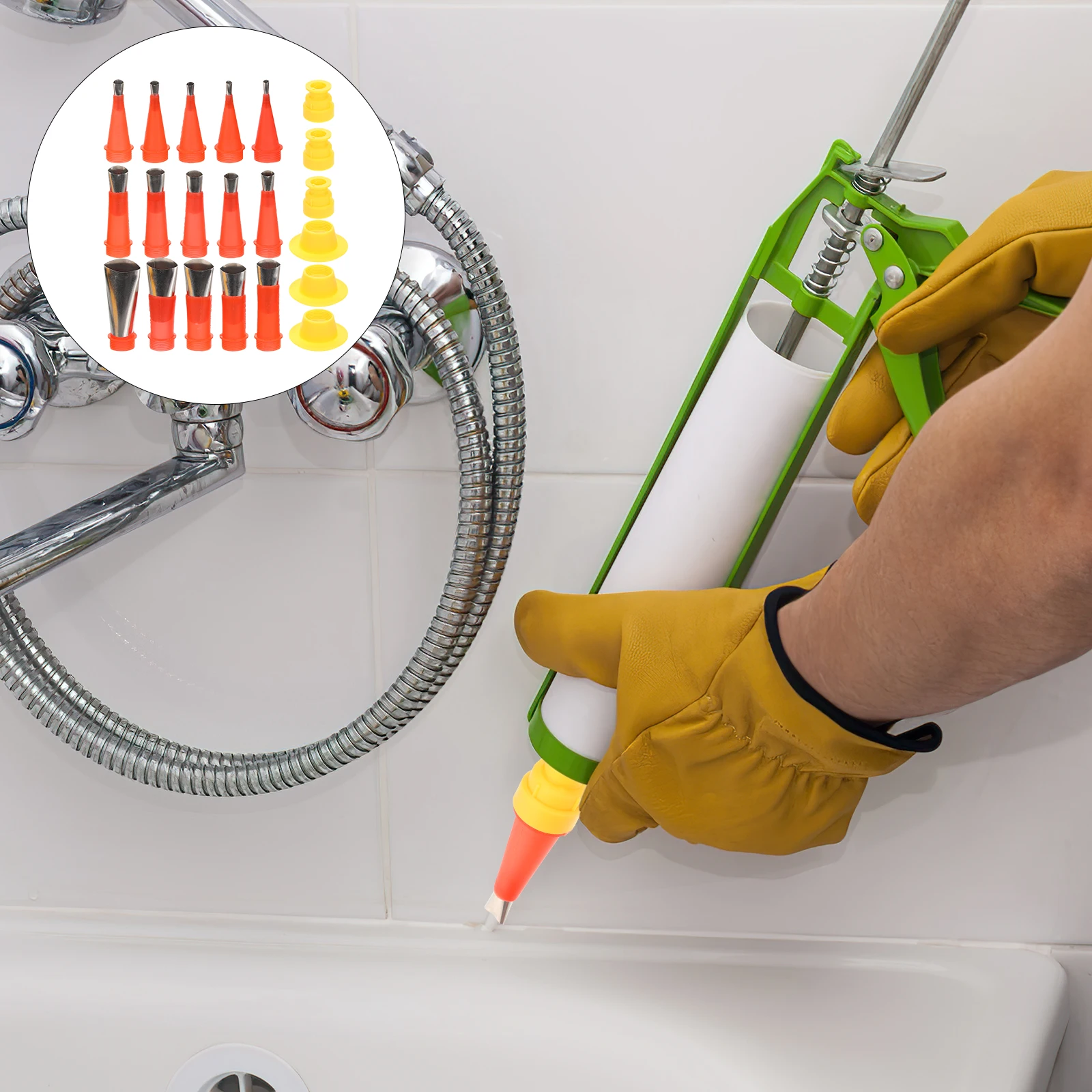 1 set 1 Set Stainless Steel Silicone Caulking Nozzles Replaceable Bases Smoothing Tool Durable Wear-Resistant Sink Shower Seals