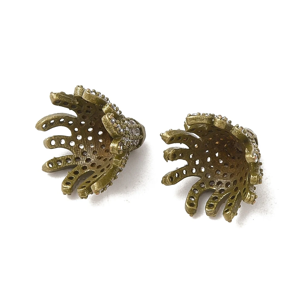 5 Stück Messing-Micro-Pave-Perlenkappen mit klarem Zirkonia, mehrblättrig, 12 x 10 mm, in Gold und Silber für die Herstellung von Schmuckketten – Detail 1