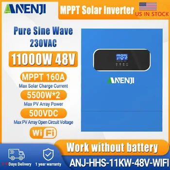 ANENJI 11KW 6.2KW 4.2KW Hybrid Solar Inverter 48V 24V 230V Pure Sine On Grid Inverter On Grid 160A 120A Solar Charger PV 500V
