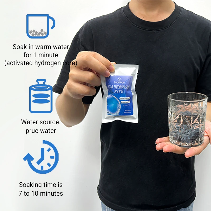 SOUDRON 45g ph 8-9.5 스타 수소 워터 파우치 항산화 별 모양 수소가 풍부한 워터 필터 백