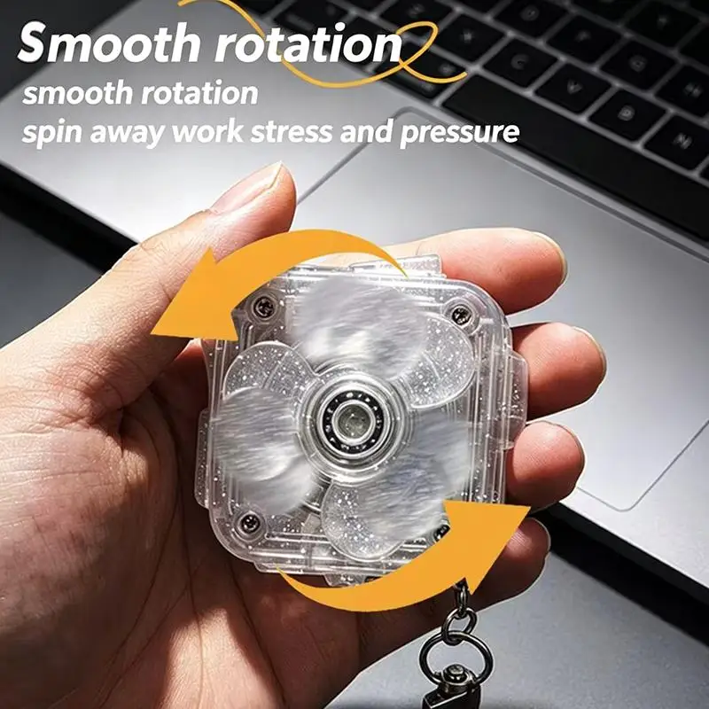 Decompression Rotating Keychain Transparent Square Sensory Toy Compact Portable Adult Office Study Travel No Noise Fidget