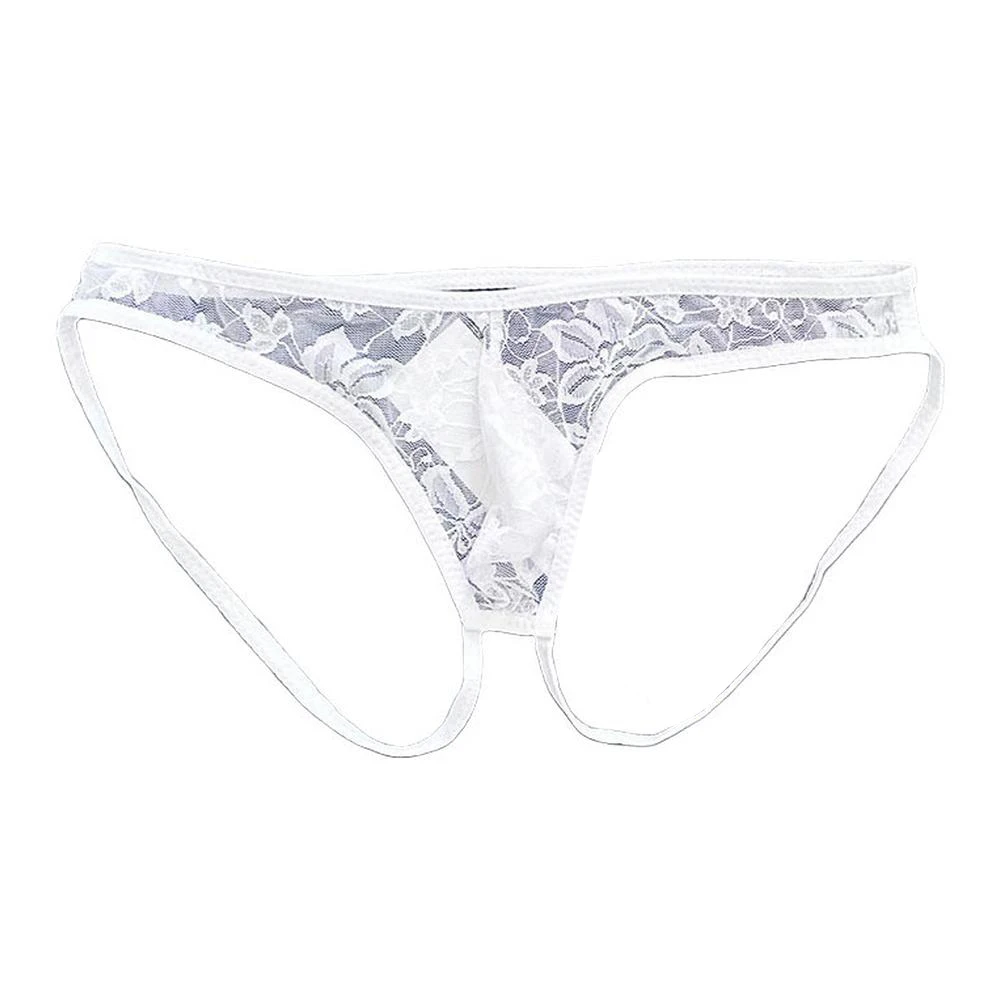 Hommes dentelle imprimé voir à travers U convexe Double anneau Lingerie Shorts taille basse culottes sous-vêtements caleçons solides hommes slips