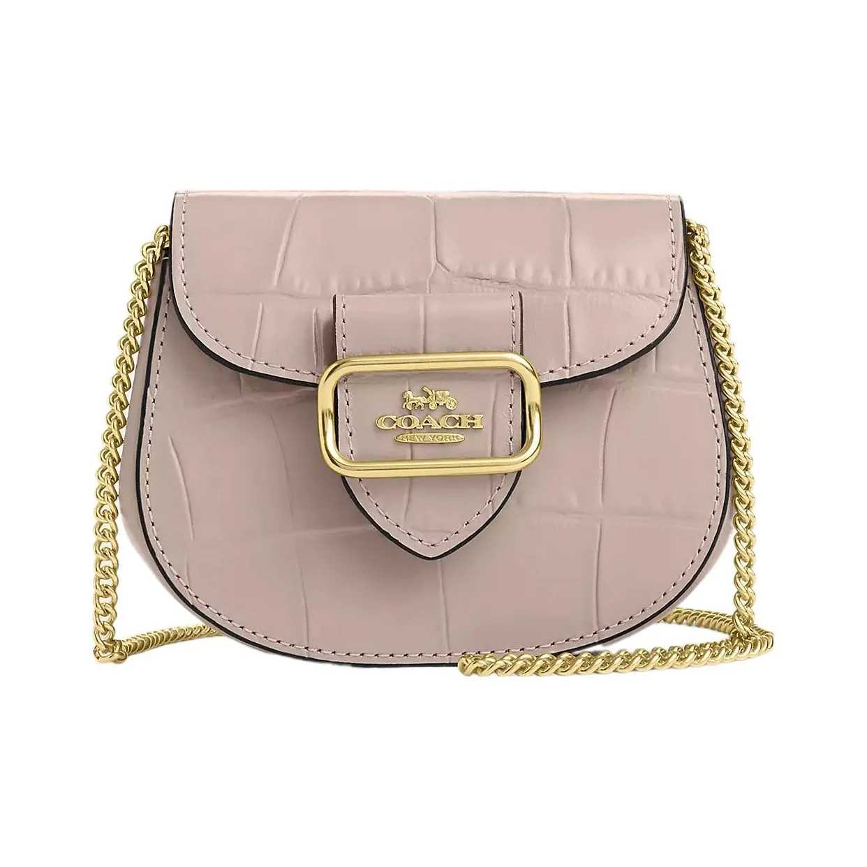 COACH Morgan Crocodile Embossed Leather One Shoulder Crossbody Card Holder Women's Gray Birch CN379-IMC2J