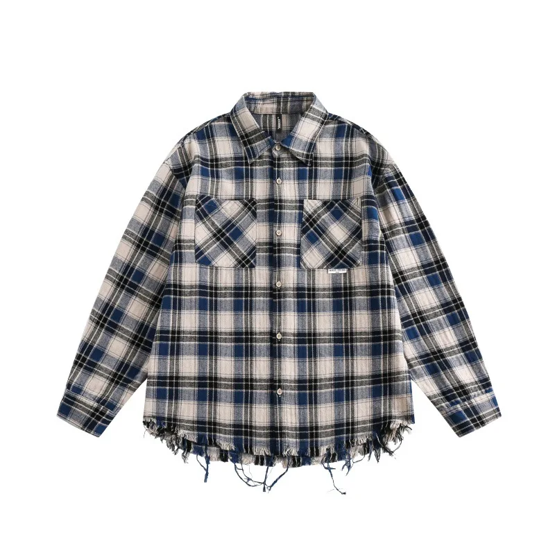MAQVOB High Quality Luxury Apparel Street Wear EU US Size Cotton Heavy Weight Long Sleeve Checked Casual Shirt