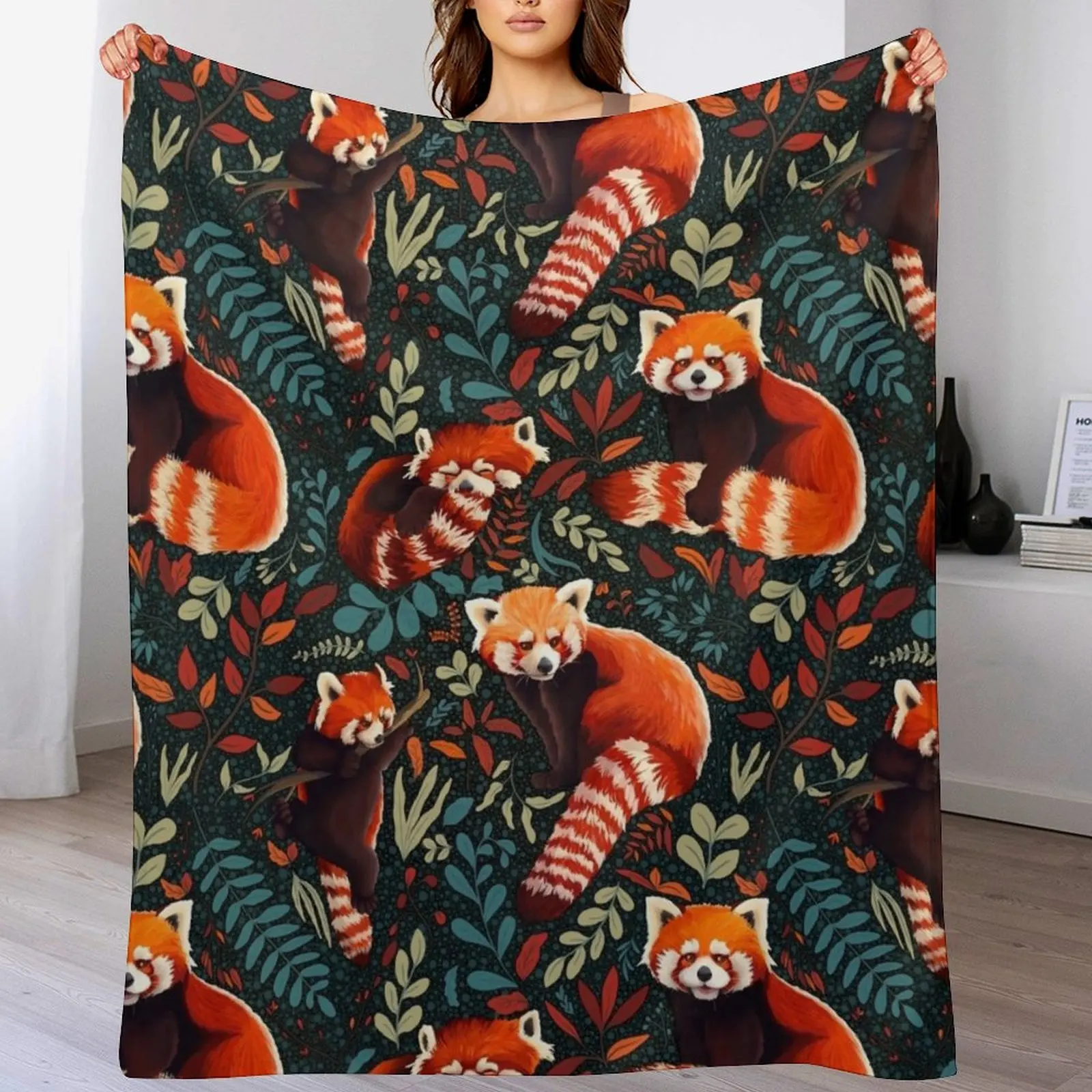 

Red Panda - Plants - Pattern Throw Blanket Warm Napping Blanket for Office Couch Bed