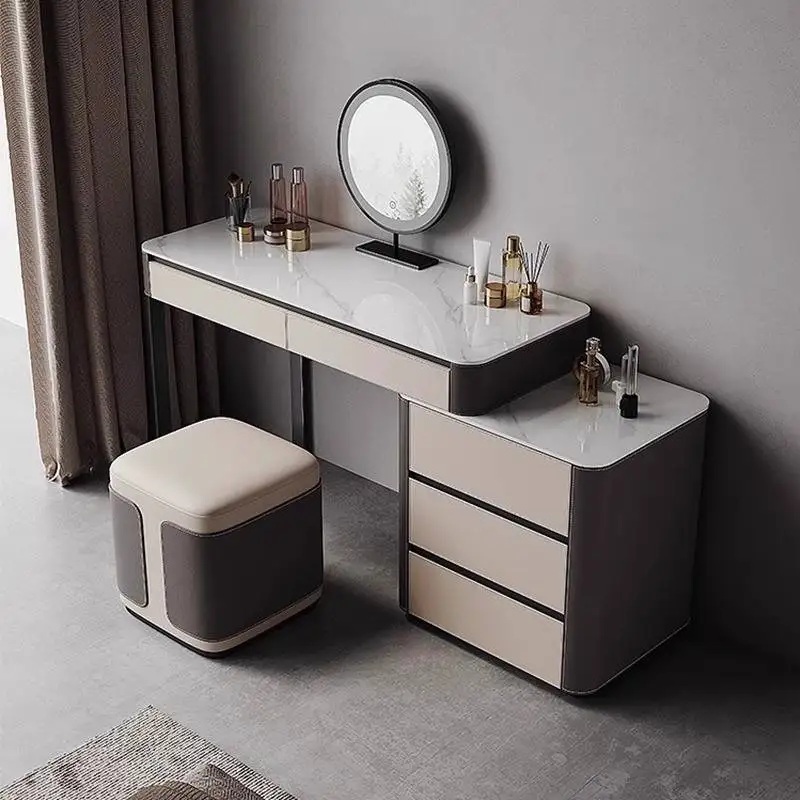 

Italian minimalist solid wood dresser small apartment rock slab makeup table chest cabinet integrated bedroom makeup Vanity Set