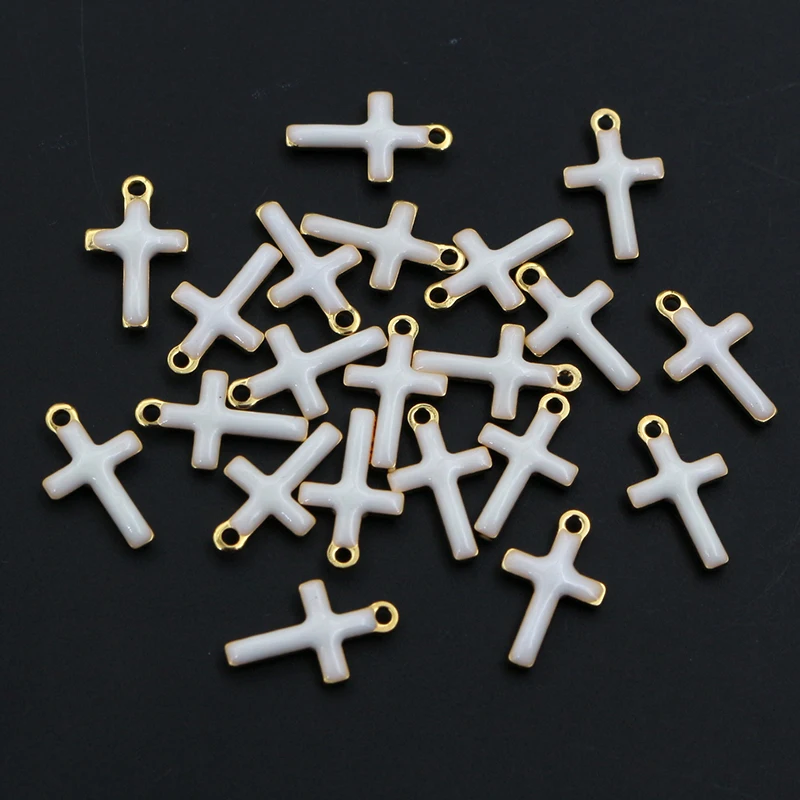 20pcs 10x6mm Enamel Small Cross Charms Pendant Stainless Steel DIY Jewelry Making Accessories Findings for Bracelet Earrings