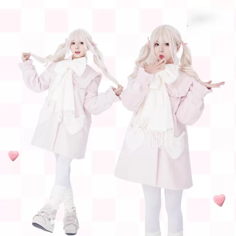 

Свободное пальто средней длины Sweet Fairy с милым бантом, осень-зима 2022, новое модное элегантное женское пальто принцессы с длинными рукавами для девочек