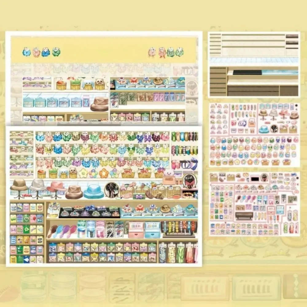 PET Scene Building Stickers Self-Adhesive Forest Town Mini Landscape Stickers Jewelry Store Plant Shop 3D DIY Stickers